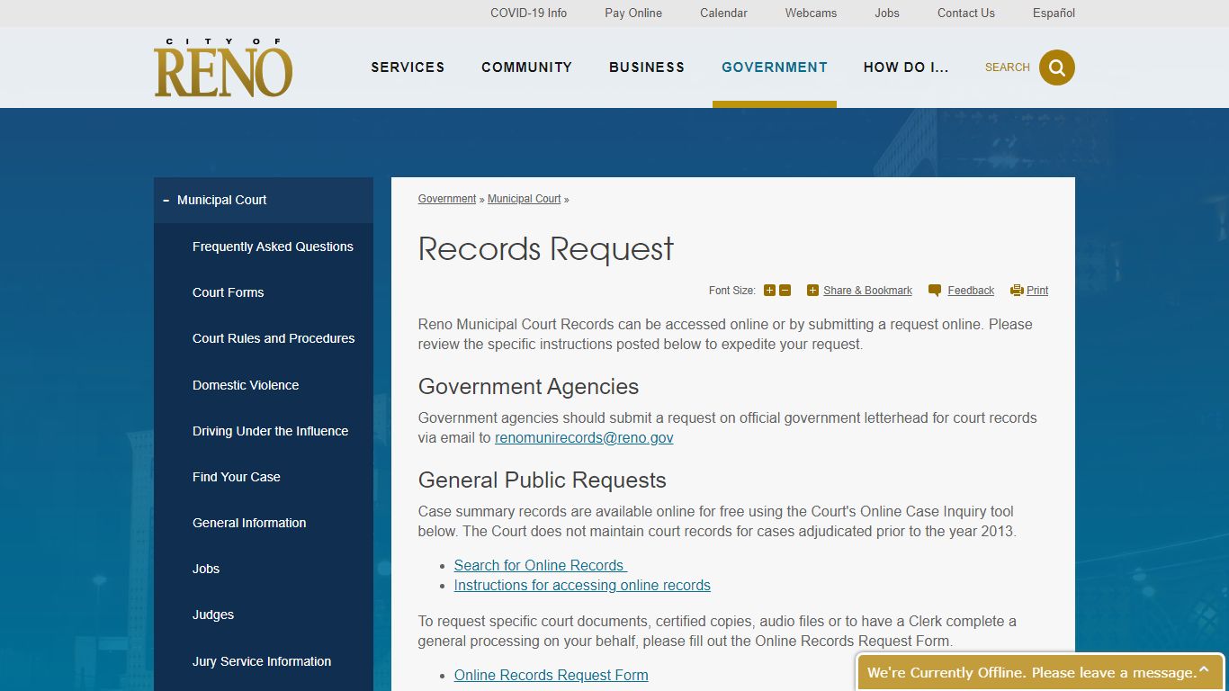 Records Request | City of Reno